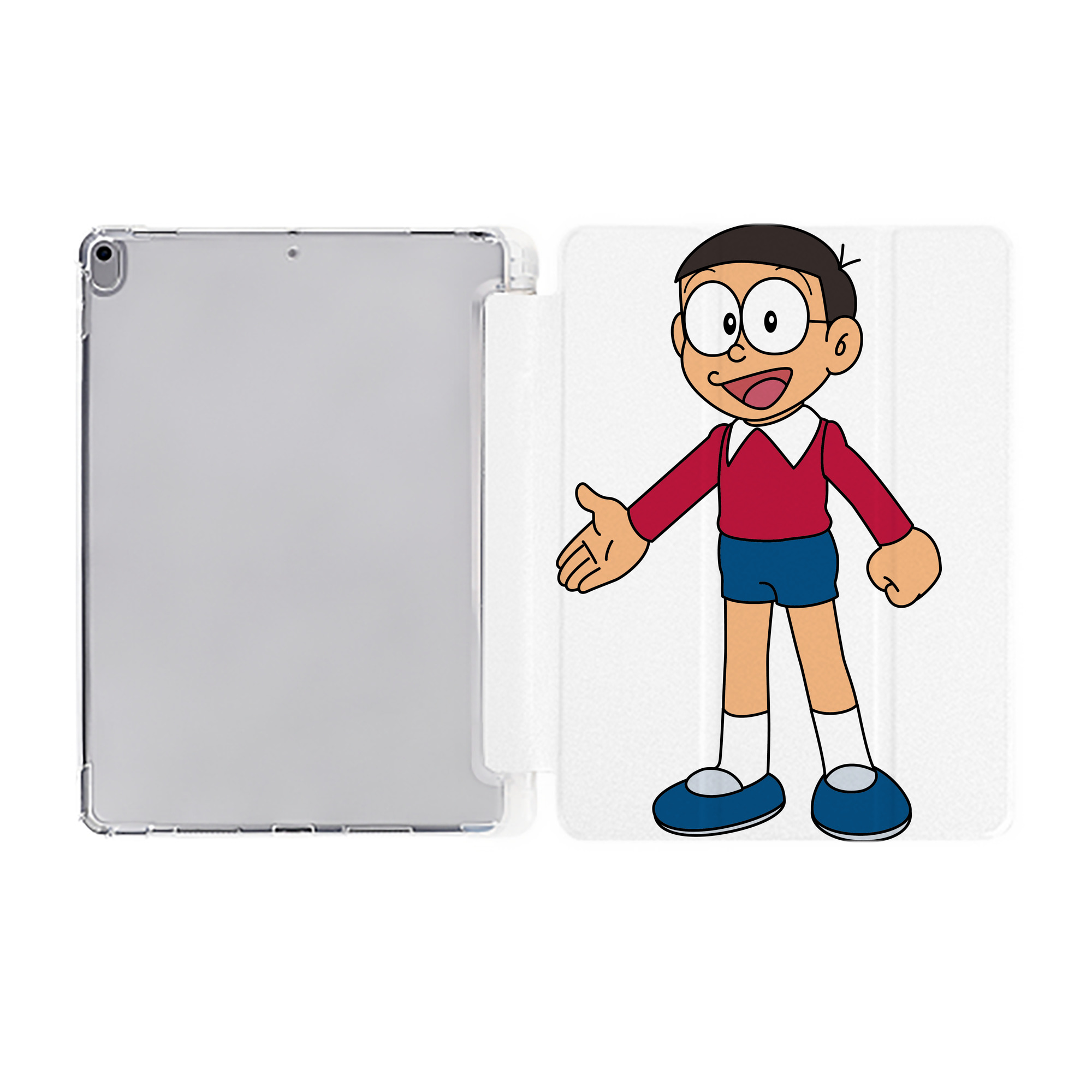 （画像用） ドラえもん 野比 のび太 Doraemon Nobita Nobi IPad ケース ペン収納付き 三つ折りスタンド PUレザー×シリコン 対応機種9.5/10.5/10.9インチ